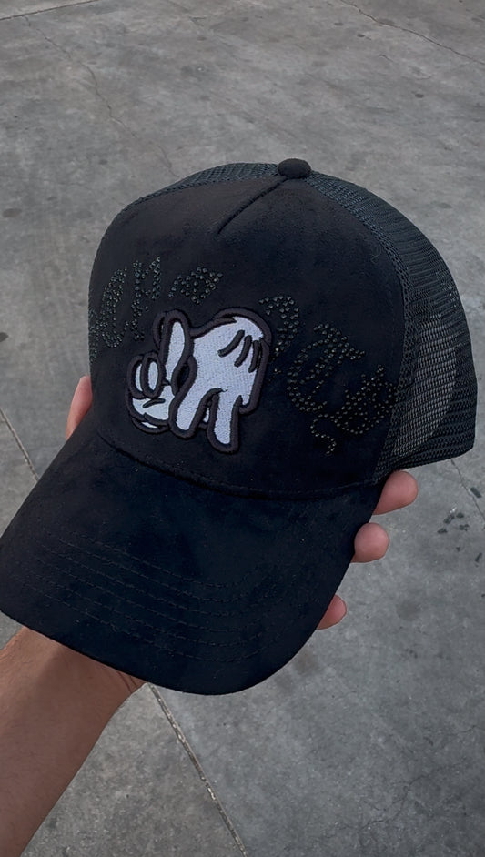 White LA Rhinestone Cap with Embroidered Design and Curved Brim